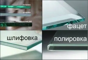 Образцы обработки кромки зеркал: шлифовка, полировка и фацет